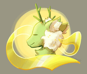 doodle of a green deer's head with a ribbon of light