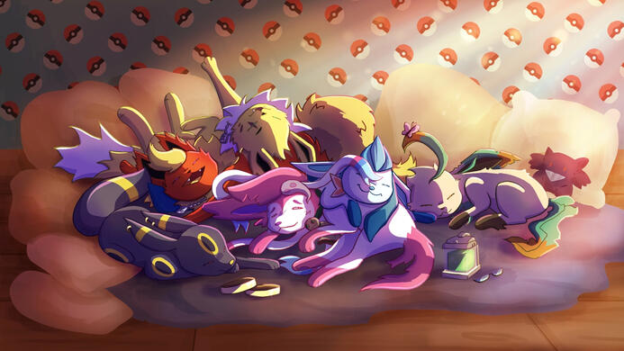group naptime with a family of eeveelution ocs :)