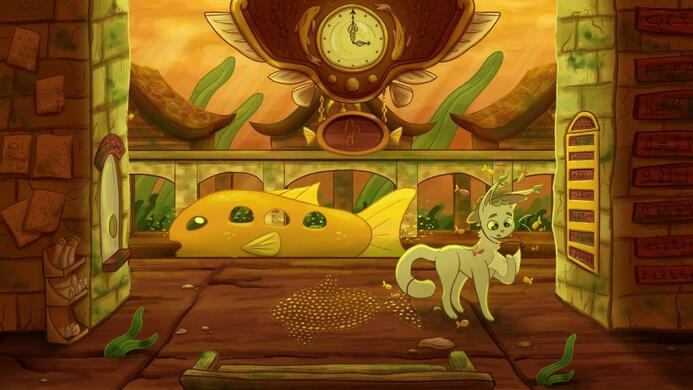 orange tinted underwater fish train station