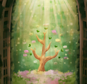 Click here to go to Bird's profile/links! warm digital painting of a sapling